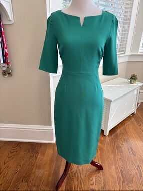 LK Bennett Emerald Green Midi Dress with Notch Neck